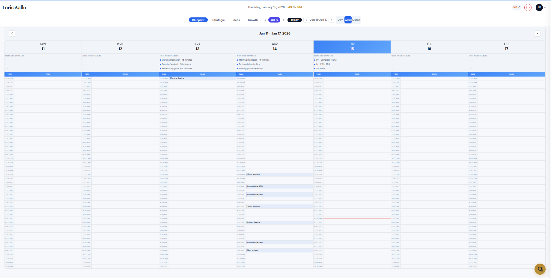 Blueprint Week View - Weekly overview with non-negotiables