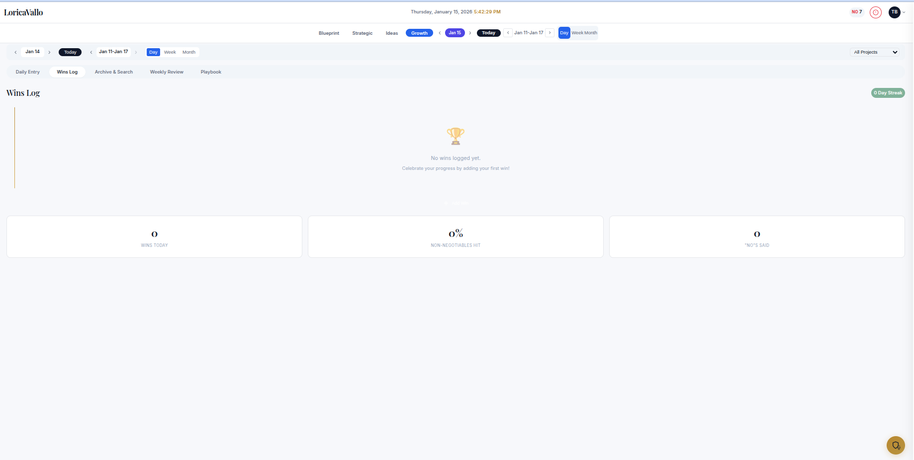 Growth Wins Log - Track wins and build streaks