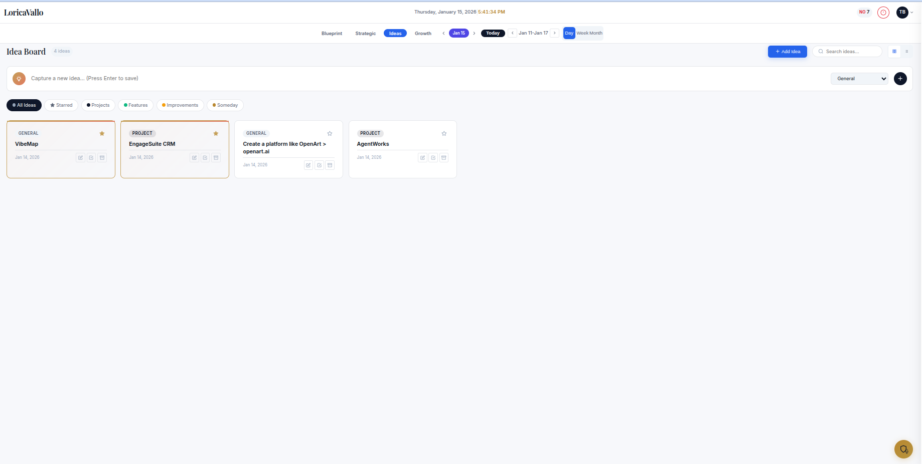 Ideas View - Capture and organize ideas with categories